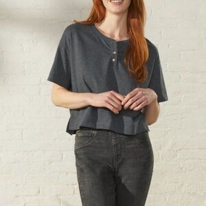 UpWest Cropped Henley T-Shirt Top L Soot